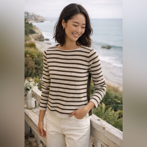 Madewell Sweaters - Madewell Striped Boat Neck Sweater XS | Shoulder Zip | Boxy Cotton Wool Knit